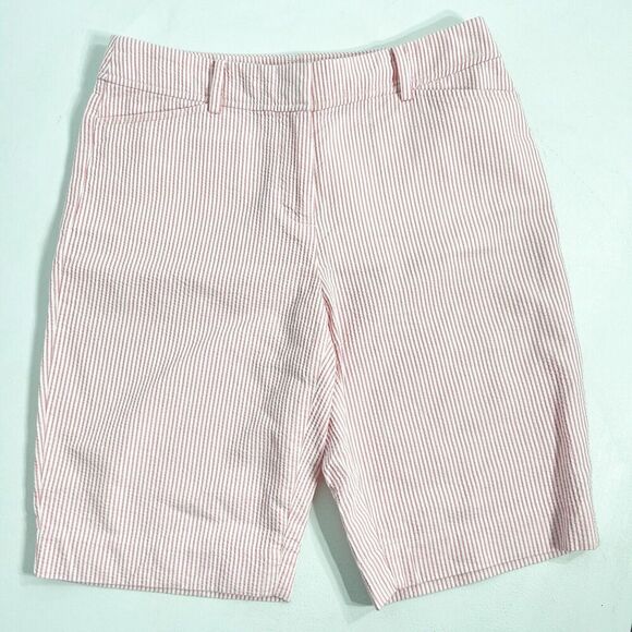 Talbots Bermuda Perfect Short Womens 2 Seersucker Pink White Stripe Cotton - Picture 1 of 7
